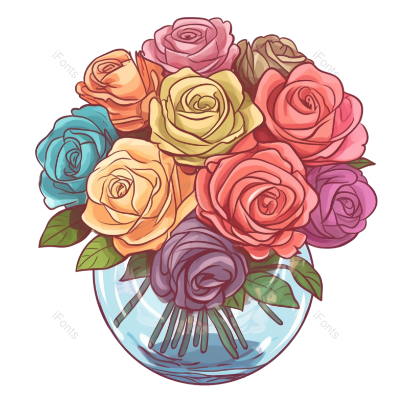 蓝色图片,花朵素材元素,玻璃瓶PNG,紫色花朵免抠素材